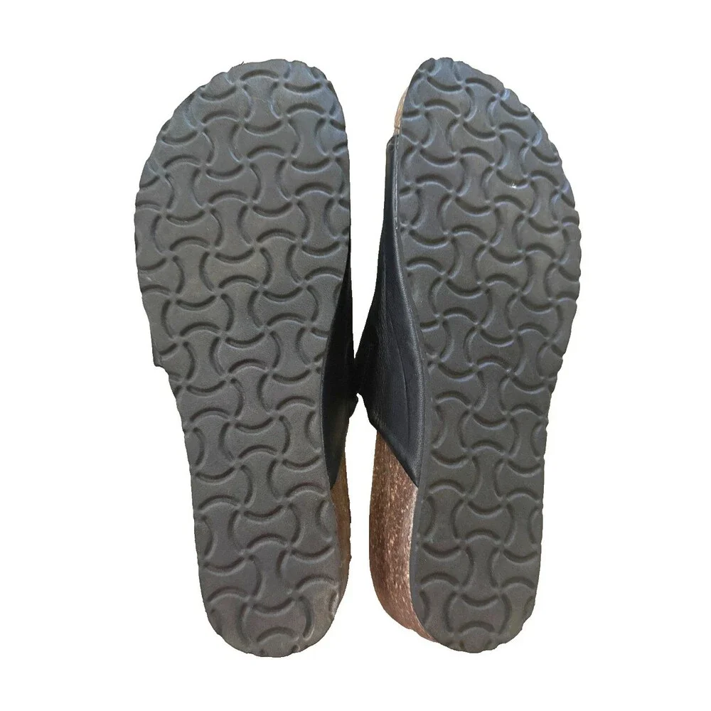 New Bos. & Co. Black Lux Slide Leather Sandals Size 41/US 10 Italy
